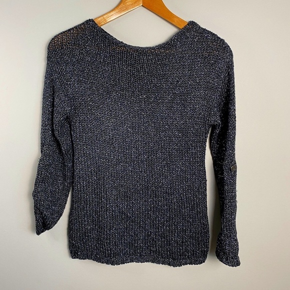 RW & Co. Women's Metallic Charcoal Long Sleeve Knit Sweater Size XS Roll-tabs - Picture 1 of 13